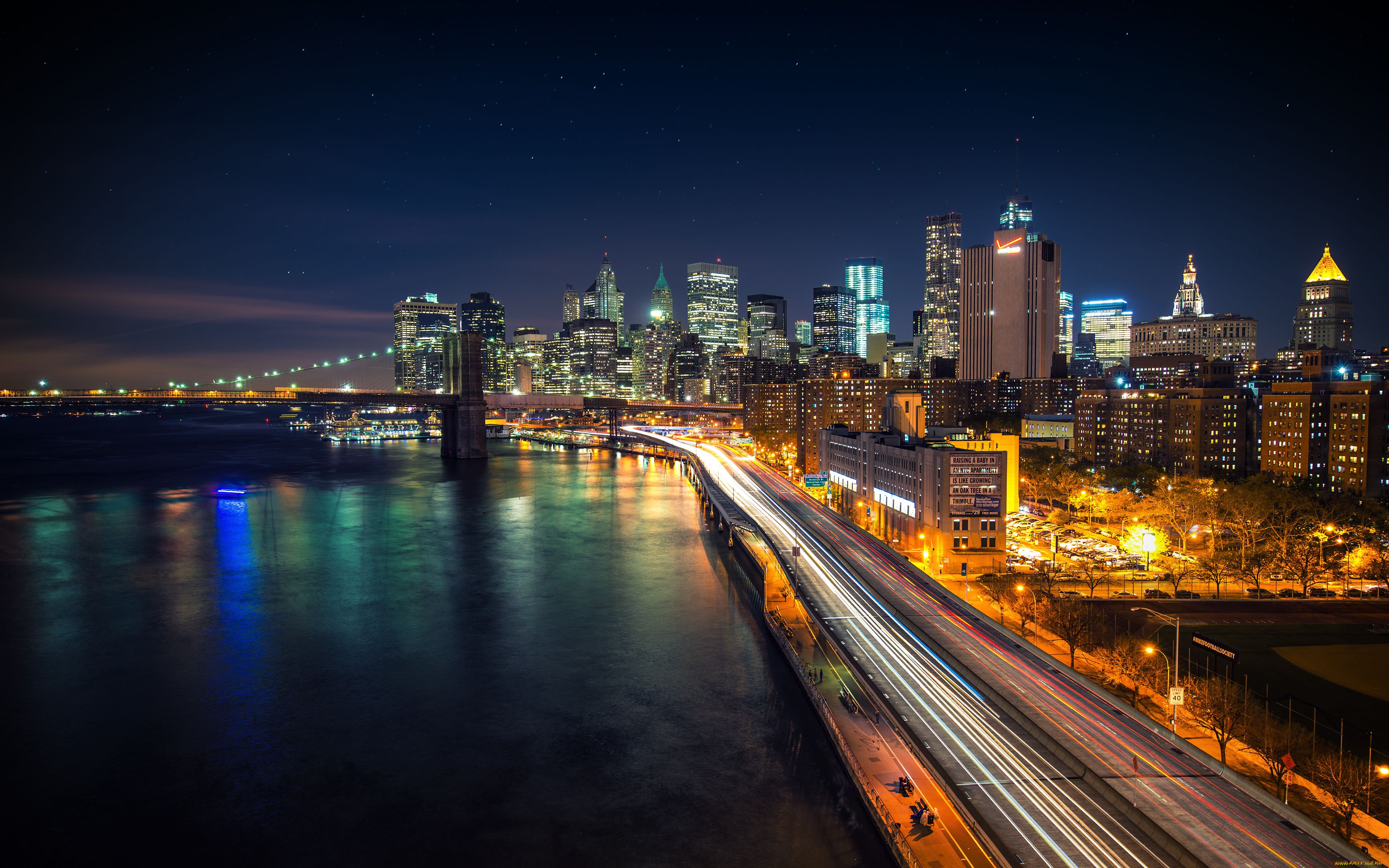 manhattan, bridge, new, york, city, , , , , , , east, river, , , lower, , , , -, ,  ,  ,  ,  , light trails,  , ,  , , ,  dominic kamp